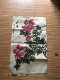 手绘牡丹小中堂
