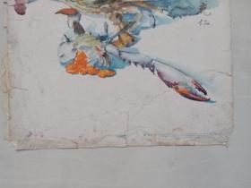 八开美术作品 1958年宣传画《梭子蟹》张充仁绘画，实物图