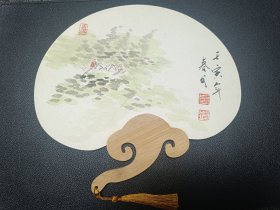 国画山水书法扇子《荷塘新雨》