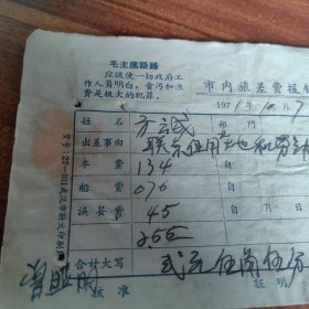 1971年带“语录”或“最高指示”【武汉市内旅差费报销单】附燎原饮食部，向荣食堂，民船社，汽车，电车等票证等24份
