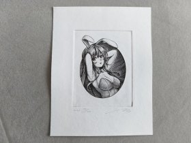 15日本动漫萌 美少女铜版画 2020年刷印 尺寸：12.3*15.8cm 品相如图