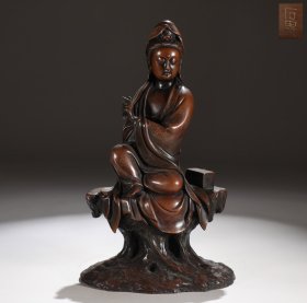 明 铜胎错银丝自在观音坐像
