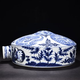 元青花海水龙纹扁壶 高46厘米宽40