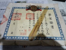 1951年浙江省遂昌县立初级中学毕业证书一张，盖浙江省文教厅大方印。有毛主席像