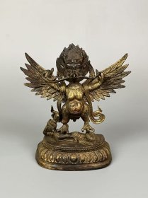 藏传密宗【金翅大鹏鸟 迦楼罗】铜胎漆金像