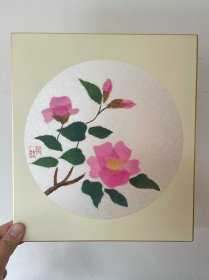 564日本卡纸色纸画，回流老字画。写意国画，水墨画。色纸。押绘。手工贴纸。花卉，茶花。