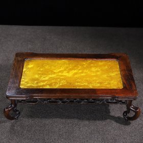 花梨木镶金丝楠小桌茶几摆件底座，长40厘米宽23厘米高12.5厘米，重约970克