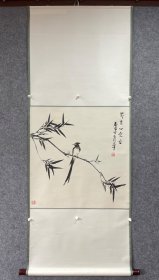 霍春阳 绶带墨竹 纸本立轴 画芯尺寸68*66cm