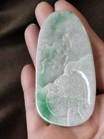 天然A翡飘阳绿瑞兽玉佩挂件