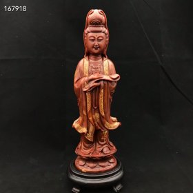 珍藏精品 寿山石高山朱砂红《如意观音》纯手工雕刻