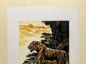 【保真】著名版画家张春敏先生套色木刻藏书票《威虎啸壑》，编号随机。来自作者本人，画心尺寸：17cmx13cm，画纸尺寸：19.3cmx27cm。拓印用纸：版画纸。（张春敏先生，版画家、插画家、美术编辑，师从赵延年先生，浙江省美术家协会会员、浙江省版画家协会会员。）