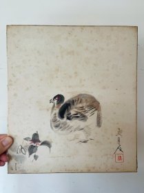 546日本卡纸色纸画，回流老字画。纯手绘，写意国画，水墨画。色纸。鹌鹑。