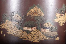 泥绘山水紫砂文房笔斗款识：杨季初 清代高 16.8口径18cm