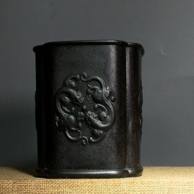 檀木雕刻笔筒摆件 满金星牛毛纹清晰