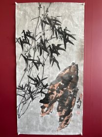 高卉民先生墨竹图作品尺寸：136x68.5cm，带合影视频！