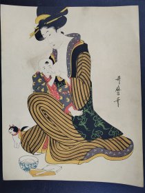 《5》回购古美术 古艺术  歌磨笔人物画 28cmx22cm   印刷品