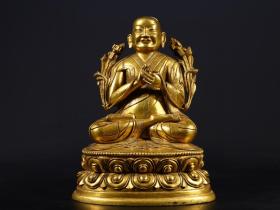清代，铜鎏金上师坐像规格：长11.6cm宽9.3cm高（厚）15cm重1243g