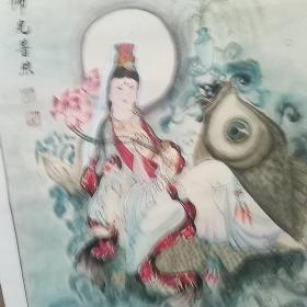 名家画观音！精品，笔法高超画出海水的感觉！画心60*50厘米。包纯手绘，下杆破损