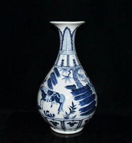 元白浒孤窑青花萧何追韩信人物故事纹玉壶春瓶【 44.7x26cm 】