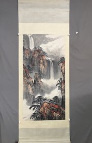 山水画心尺寸134×66 纯手绘作品，手工装裱，精品立轴