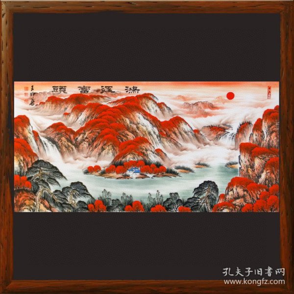 鸿运当头R8365A手绘横版红色名家山水画客厅公司办公室会议室挂画