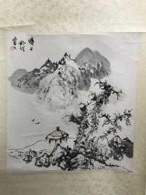 齐鲁大家杨硕山水立轴(带原纯手工精装裱，保真)