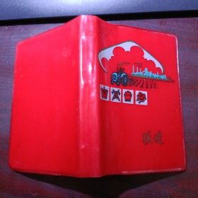 70年代红色塑料皮《跃进》日记本 4页彩色插图（内有笔记医学知识及治疗方法，有按摩、中草药方）