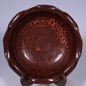 宋建窑红釉窑变花口洗，高6直径18.5cm，