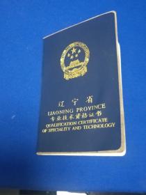 遼寧省專業(yè)技術(shù)資格證書「授予時間：96年9月15日」