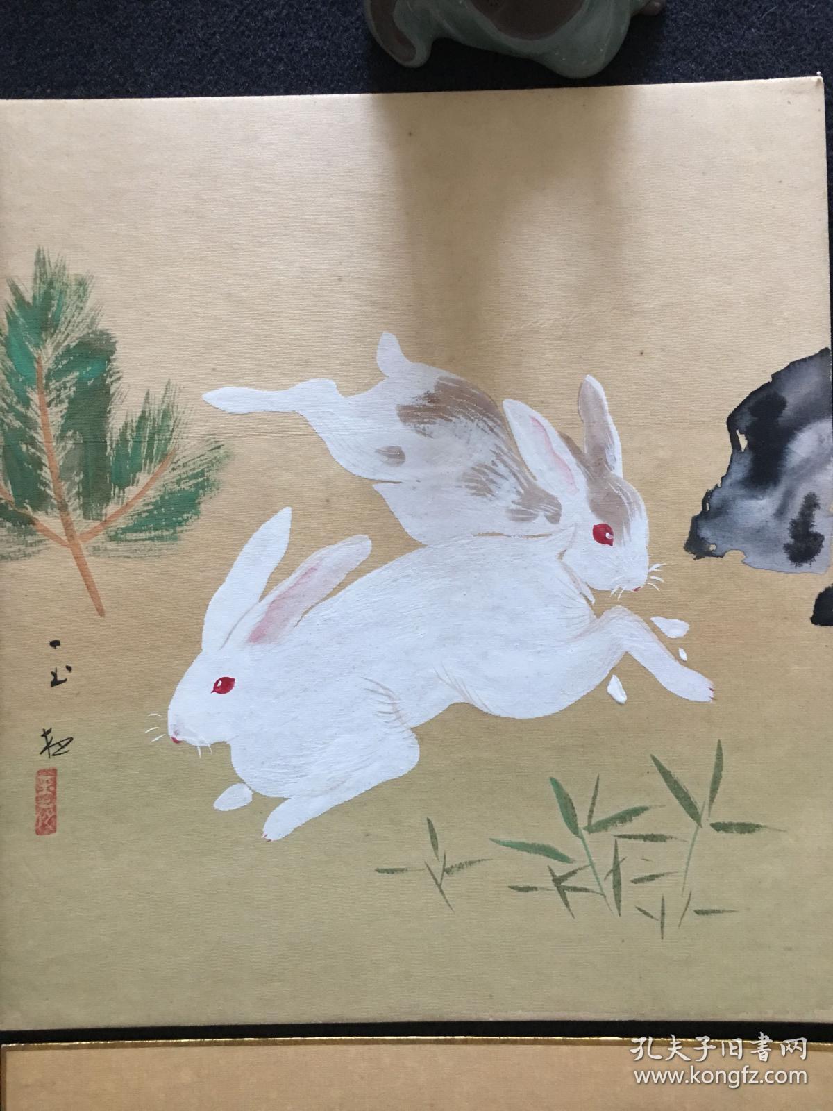 （Q E3132）日本回流 绢本 色纸画  单幅价格60起，每幅价格不一，就剩一幅兔子，两幅以上包邮