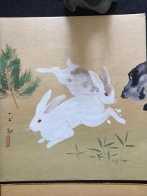 （Q E3132）日本回流 绢本 色纸画  单幅价格60起，每幅价格不一，就剩一幅兔子，两幅以上包邮