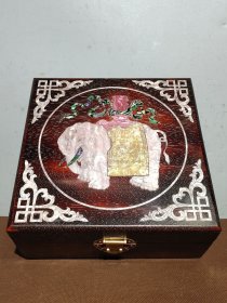 旧藏老檀木彩贝首饰盒 纯手工制作隼卯结构镶嵌七彩贝壳【太平有象】珠宝首饰盒收纳盒摆件 高10.7厘米长23厘米宽23厘米重1250克