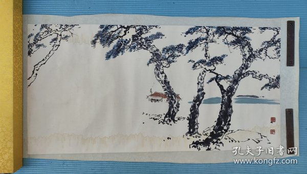 八九十年代老山水画镜心，四尺整张。有水印，落款不识。