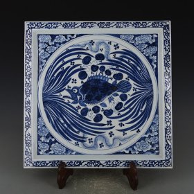 元青花鱼藻纹方盘茶盘