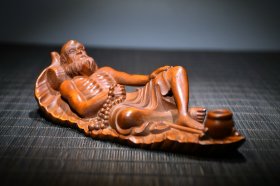 小叶黄杨木精雕一叶渡江达摩