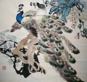 云南艺术学院孙建东斗方花鸟孔雀