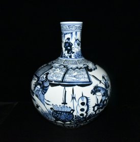 明宣德赏赐郑和青花人物故事天球瓶一对【43.5×34cm】