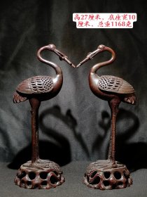 旧藏，仙鹤熏香炉一对，包浆醇厚自然完美收藏佳品