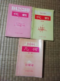 80—90年代 初级中学课本：代数（第三四册）几何【第一册】3册合售 出版时间不一 内有笔记划线 实物拍图