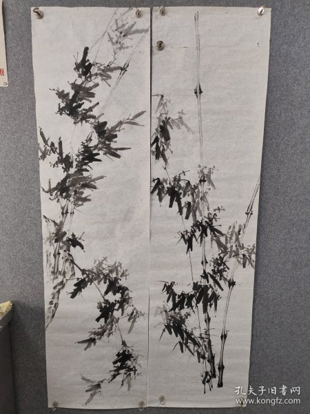 墨竹 (未落款) 六尺条屏 180*50 cm两幅 长款短款随君意 是风是雨任您猜…… 喜欢的拿走……轻微撕裂不影响画面……