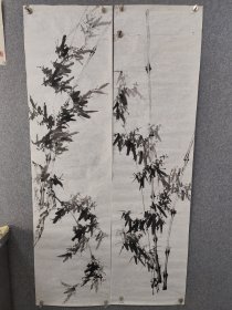 墨竹 (未落款) 六尺条屏 180*50 cm两幅 长款短款随君意 是风是雨任您猜…… 喜欢的拿走……轻微撕裂不影响画面……