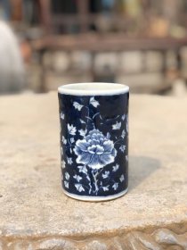 清代青花笔筒，全品