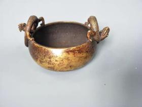 清代黄铜鎏金香炉 底款宣德年制 古玩杂件老铜器宣德炉