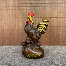 纯铜鎏金彩绘大吉大利大公鸡，高20厘米，长12厘米，重1169克