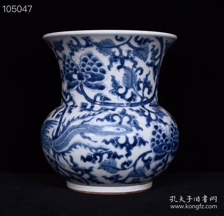 清康熙青花凤穿花卉纹花觚