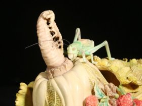 精品.旧藏.雕加彩手工雕刻“百财”白菜摆件