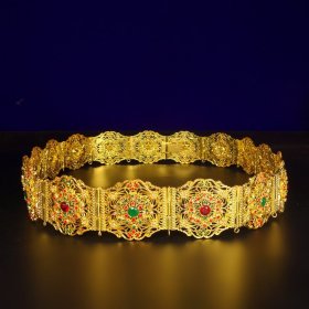 珍藏珍藏铜鎏金多宝镶嵌腰带，工艺精湛，色泽鲜艳。长度:115米，宽:6.3cm，重:502克，