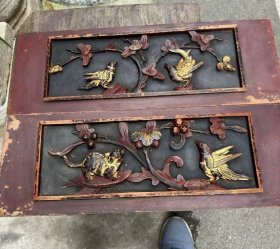 花鸟灵兽木雕金漆花板