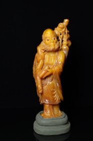 旧藏回流老货 篆刻家【玉璇】刻石，寿山石田黄石雕刻达摩祖师摆件，雕工精湛，神态自若，石质细腻透亮、色泽古朴、油脂感强，收藏观赏重器！！