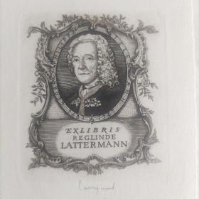 OSWIN VOLKAMER～世界名人音乐大师泰勒曼（1681-1767）德国作曲家、风琴家。版画藏书票原作
